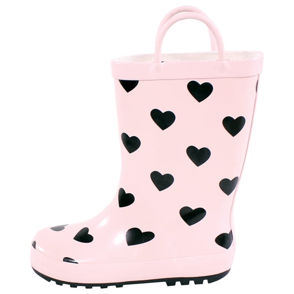Hudson Baby Girls Rain Boots, Pink Black Heart, 12 Toddler