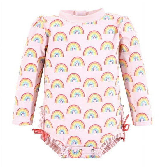 Hudson Baby Girls Rashguard Baby Swimsuit, Classic Rainbow, 18-24 Months