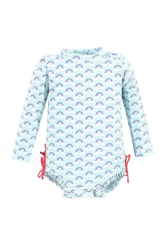 Girls Rashguard Baby Swimsuit, Cloudy Rainbow, 6-9 Months