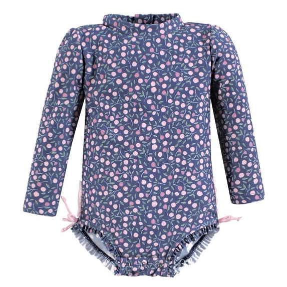 Hudson Baby Girls Rashguard Baby Swimsuit, Dainty Peony, 9-12 Months
