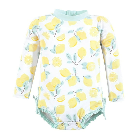 Hudson Baby Girls Rashguard Baby Swimsuit, Mint Lemons, 12-18 Months