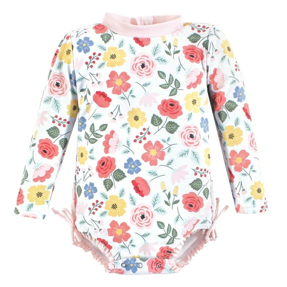 Hudson Baby Girls Rashguard Baby Swimsuit, Modern Botanical, 3-6 Months