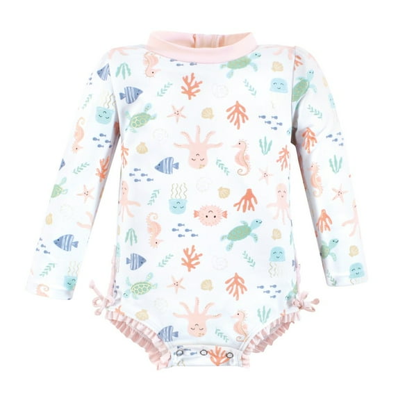 Hudson Baby Girls Rashguard Baby Swimsuit, Pastel Sea, 18-24 Months