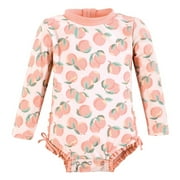 Hudson Baby Girls Rashguard Baby Swimsuit, Pink Peach, 3-6 Months