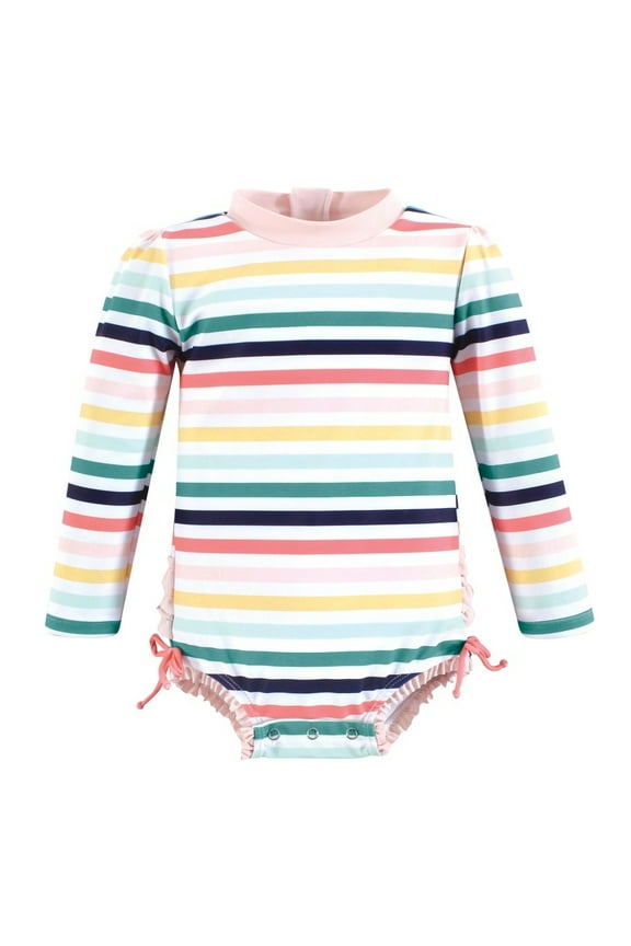 Girls Rashguard Baby Swimsuit, Sunset Stripe, 6-9 Months