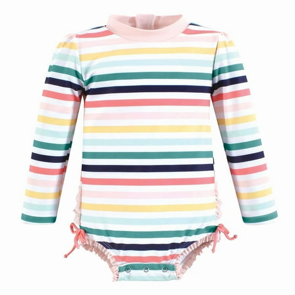 Hudson Baby Girls Rashguard Baby Swimsuit, Sunset Stripe, 9-12 Months