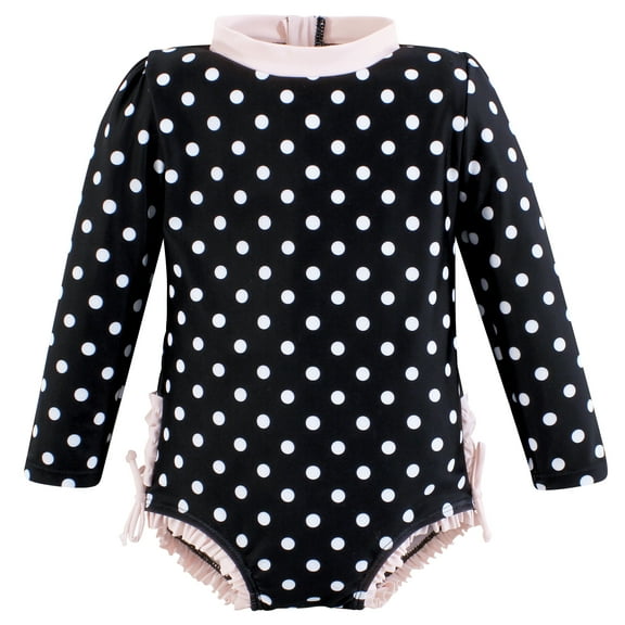Hudson Baby Girls Rashguard Toddler Swimsuit, Black Dot Pink, 6-7 Years