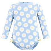 Hudson Baby Girls Rashguard Toddler Swimsuit, Blue Daisy, 2T