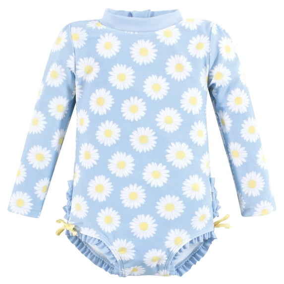 Hudson Baby Girls Rashguard Toddler Swimsuit, Blue Daisy, 2T