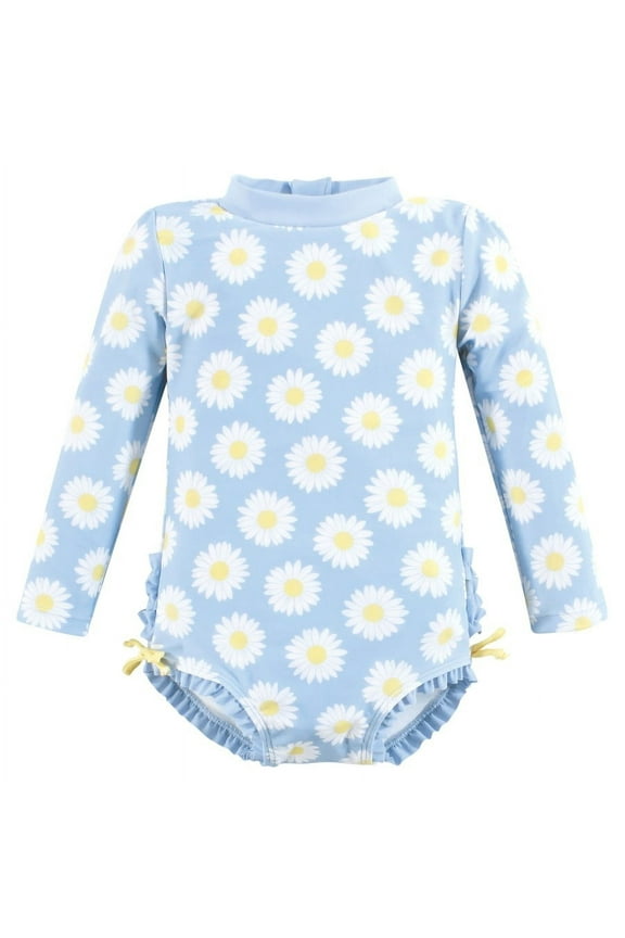 Girls Rashguard Toddler Swimsuit, Blue Daisy, 2T