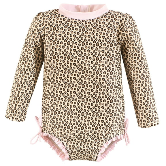 Hudson Baby Girls Rashguard Toddler Swimsuit, Leopard, 3T