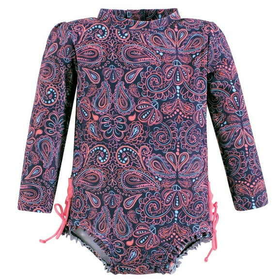 Hudson Baby Girls Rashguard Toddler Swimsuit, Paisley Punch, 4T