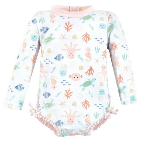 Hudson Baby Girls Rashguard Toddler Swimsuit, Pastel Sea, 2T