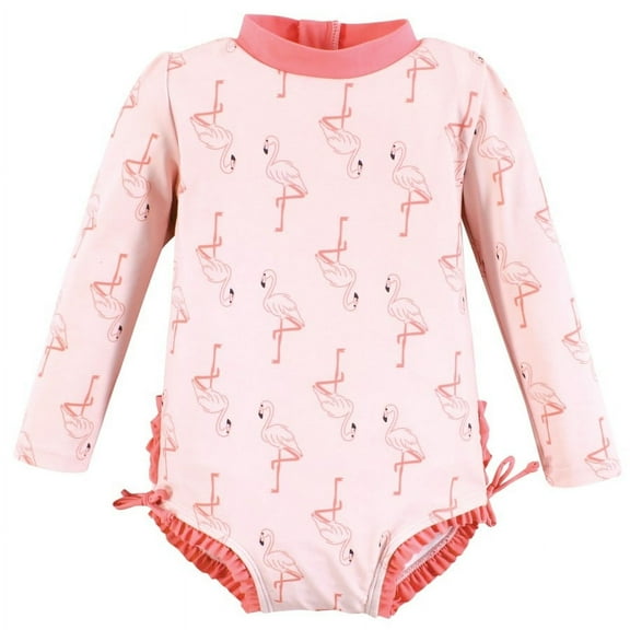 Hudson Baby Girls Rashguard Toddler Swimsuit, Pink Flamingo, 4T