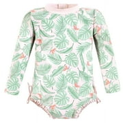 Hudson Baby Girls Rashguard Toddler Swimsuit, Pink Palm, 2T