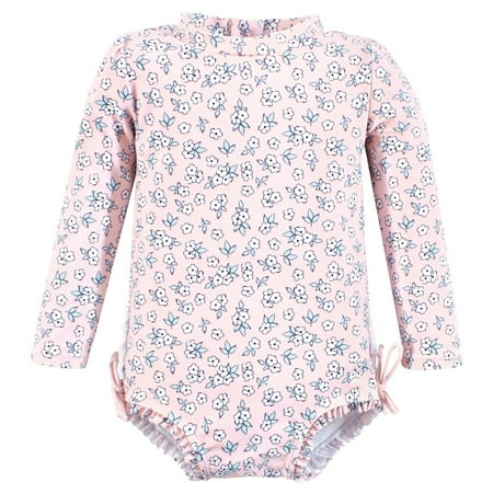 Hudson Baby Girls Rashguard Toddler Swimsuit, Pink Primrose, 2T