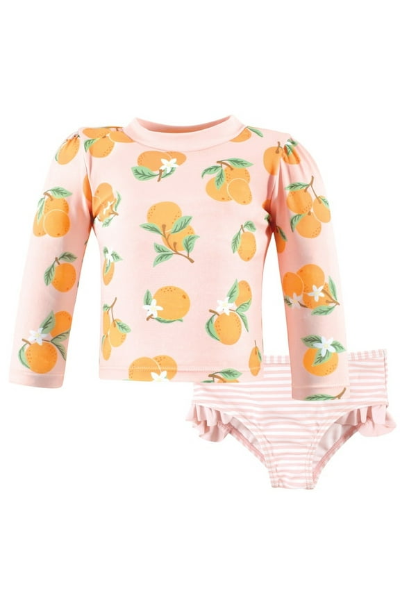 Girls Swim Rashguard Set, Citrus Orange, 12-18 Months