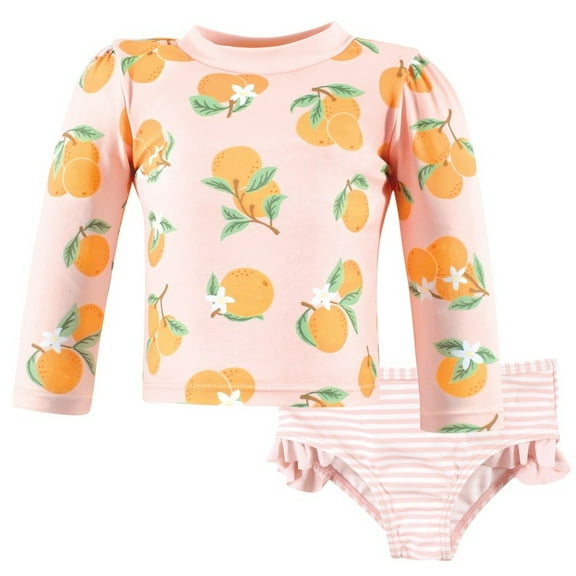 Hudson Baby Girls Swim Rashguard Set, Citrus Orange, 3T