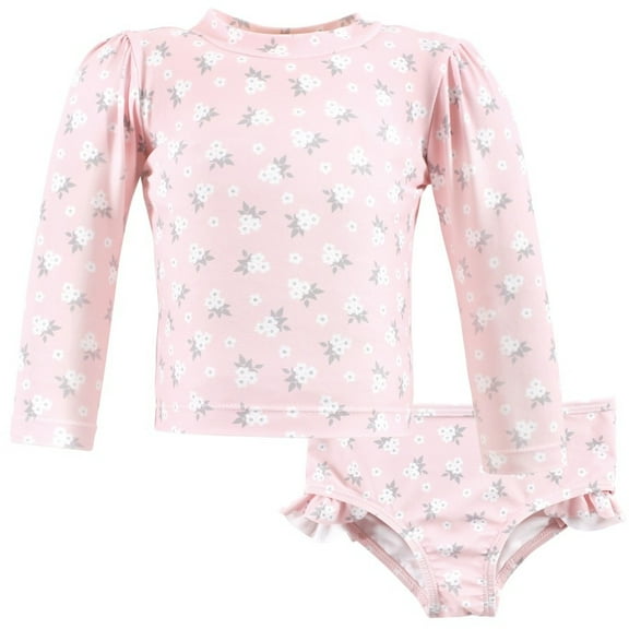 Hudson Baby Girls Swim Rashguard Set, Dainty Flower Pink, 5T