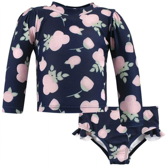 Hudson Baby Girls Swim Rashguard Set, Navy Rose, 12-18 Months