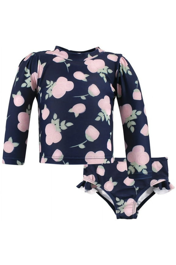 Girls Swim Rashguard Set, Navy Rose, 5T