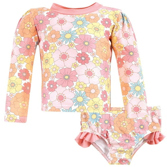 Hudson Baby Girls Swim Rashguard Set, Peace Love Flowers, 3-6 Months