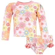 Hudson Baby Girls Swim Rashguard Set, Peace Love Flowers, 5T