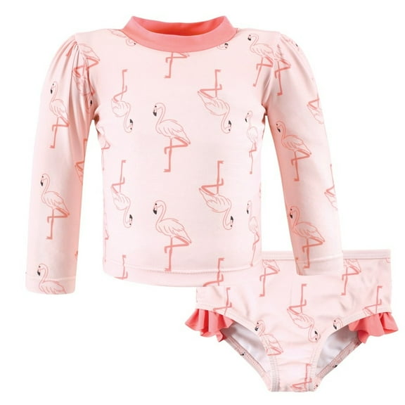 Hudson Baby Girls Swim Rashguard Set, Pink Flamingo, 3-6 Months