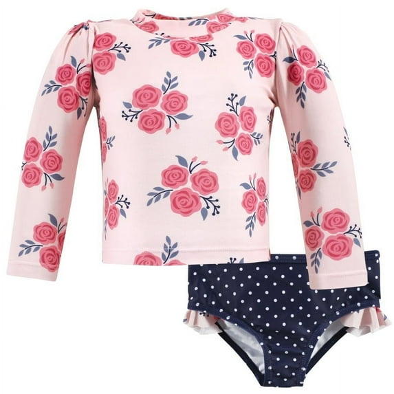 Hudson Baby Girls Swim Rashguard Set, Pink Navy Roses, 9-12 Months