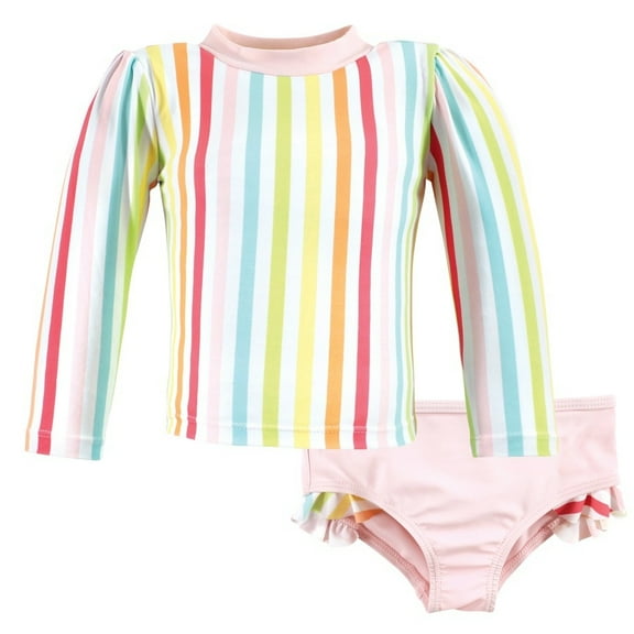 Hudson Baby Girls Swim Rashguard Set, Rainbow Stripe, 5T