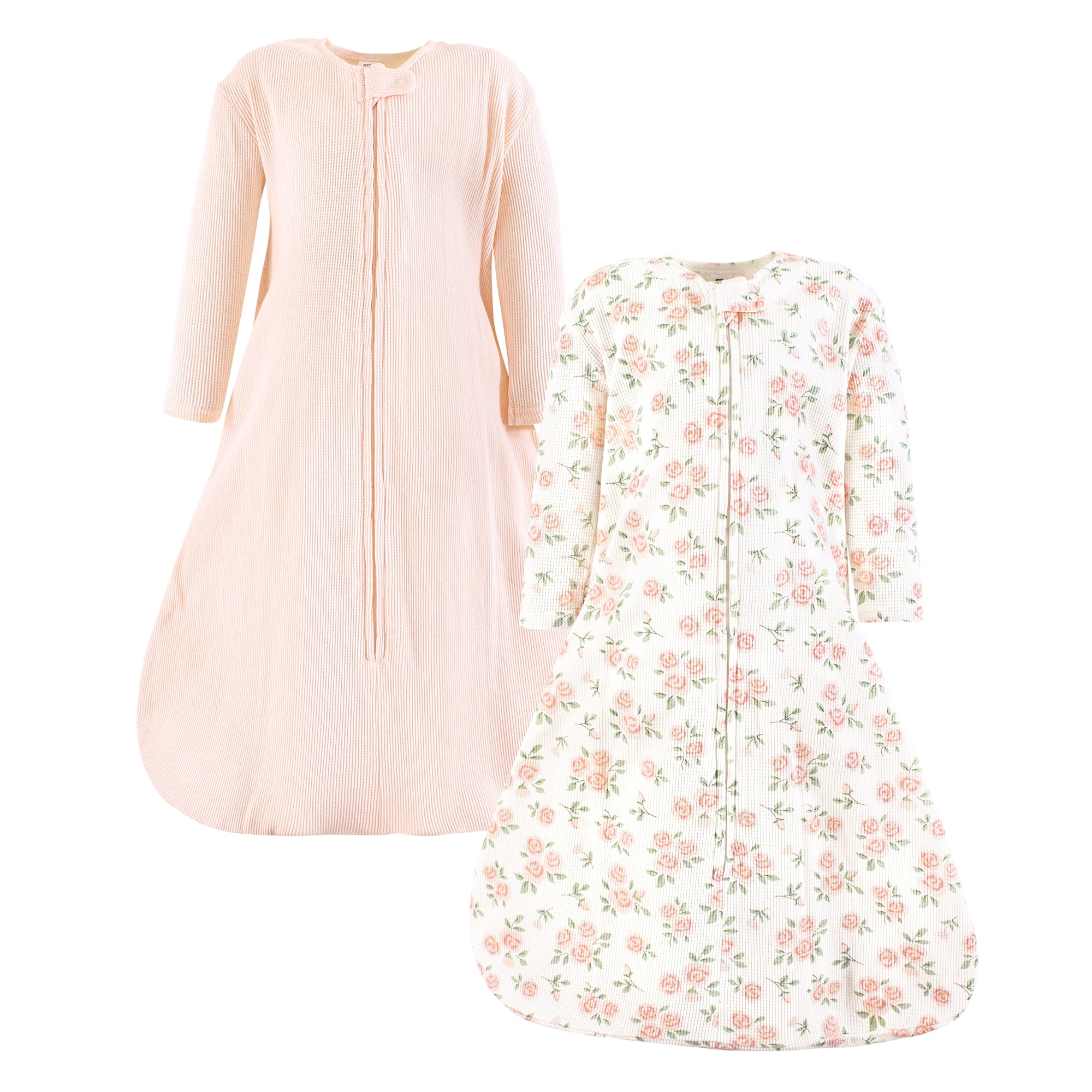 Hudson Baby Girls Thermal Long Sleeve Sleeping Bag 2pk, Soft Pink Sage Rose, 18-24 Months