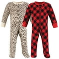 thumbnail image 1 of Hudson Baby Girls Thermal Zipper Sleep and Play 2pk, Buffalo Plaid Leopard, 6-9 Months, 1 of 2