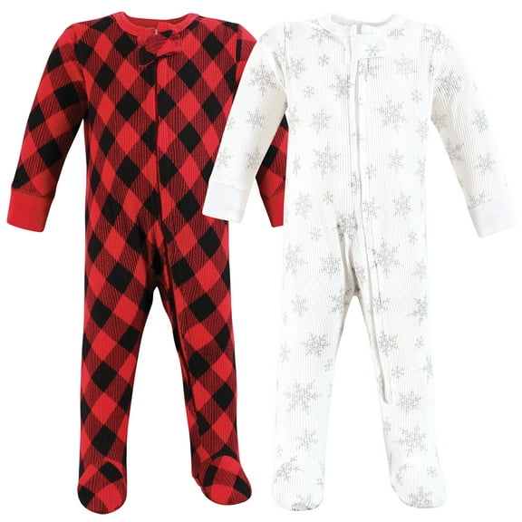 Hudson Baby Girls Thermal Zipper Sleep and Play 2pk, Snowflake, Preemie