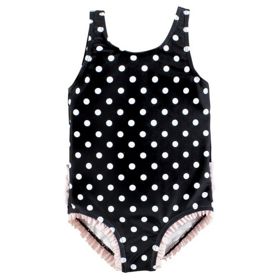 Hudson Baby Girls Toddler Swimsuit, Black Dot Pink, 3T