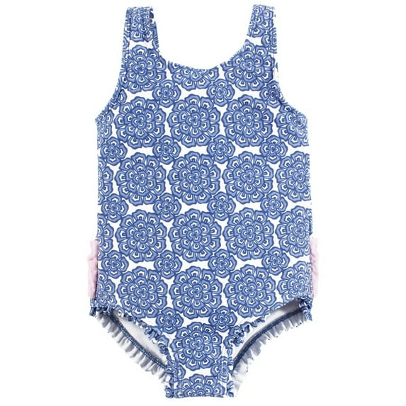 Hudson Baby Girls Toddler Swimsuit, Blue Medallion Flower, 4T