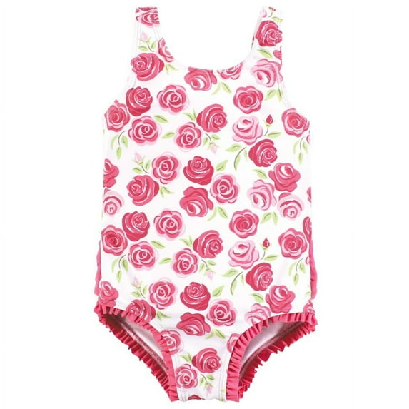 Hudson Baby Girls Toddler Swimsuit, Pink Roses, 5T