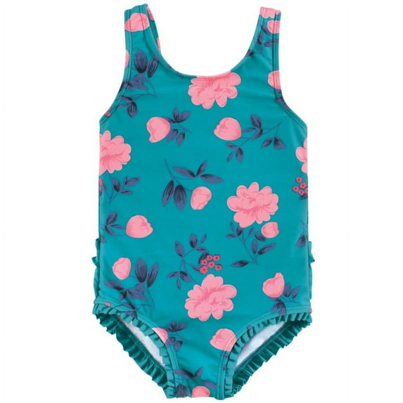 Hudson Baby Girls Toddler Swimsuit, Teal Floral, 5T