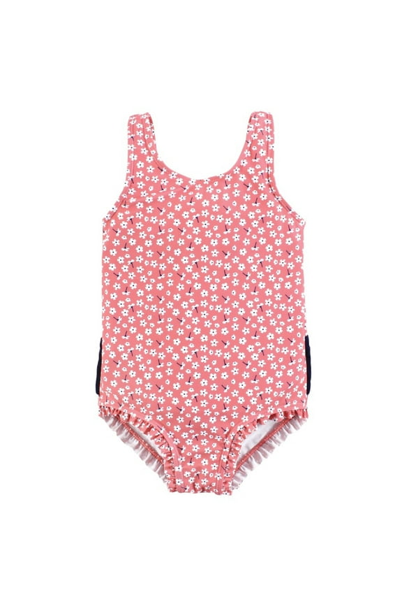 Girls Toddler Swimsuit, Tiny White Flower, 3T