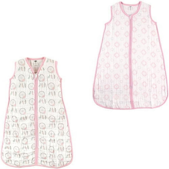 Hudson Baby Girls' Wearable Muslin Sleeping Bag, 2-Pack, Choose Your Color and Size