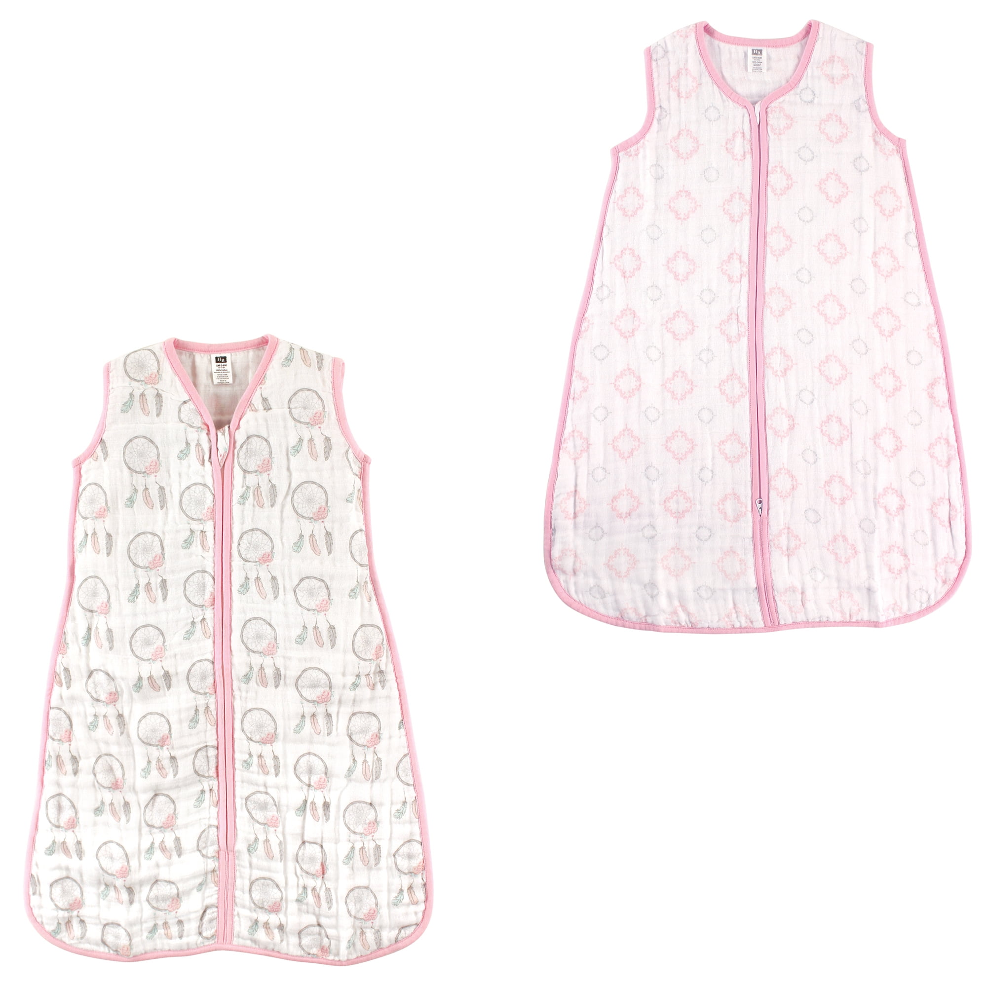 Hudson Baby Girls' Wearable Muslin Sleeping Bag, 2-Pack, Choose Your Color and Size