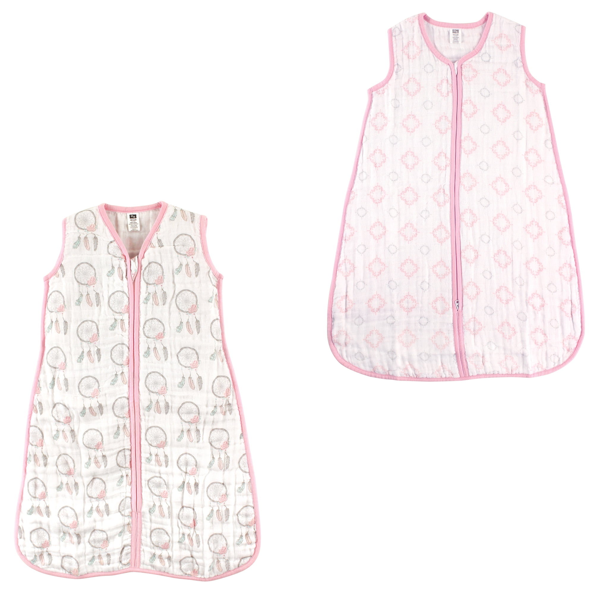 Hudson Baby Girls' Wearable Muslin Sleeping Bag, 2-Pack, Choose Your Color and Size