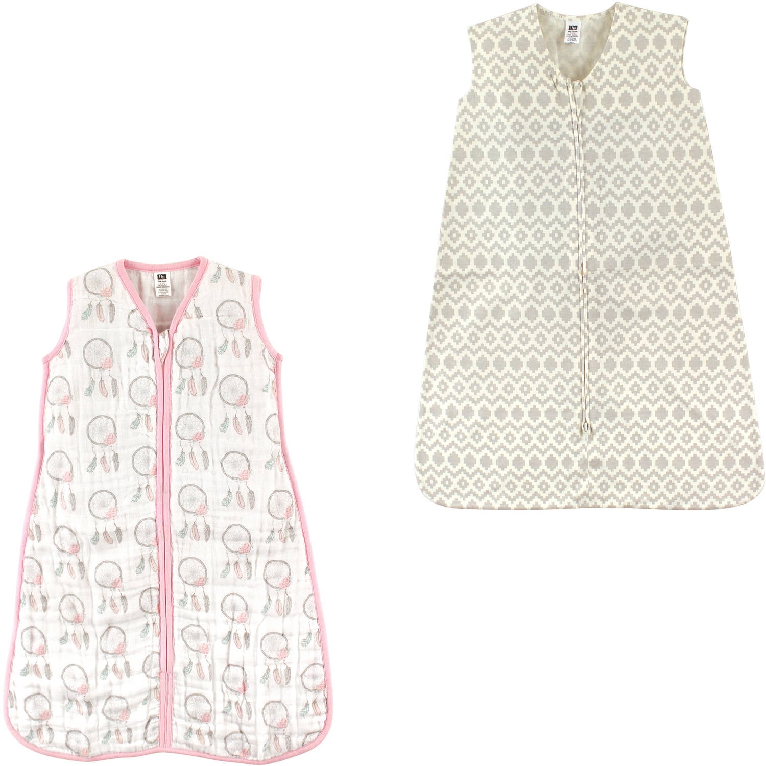 Hudson Baby Girls' Wearable Muslin and Jersey Cotton Sleeping Bag, 2-Pack, Choose Your Color and Size