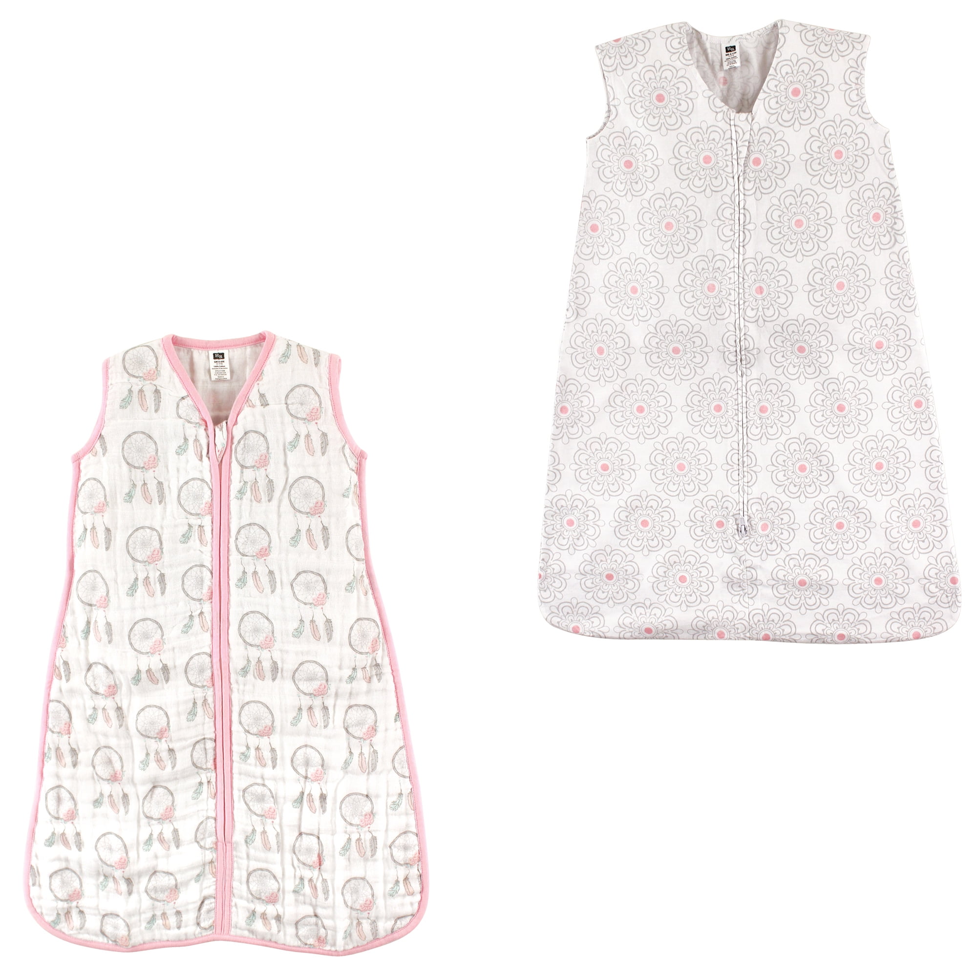 Hudson Baby Girls' Wearable Muslin and Jersey Cotton Sleeping Bag, 2-Pack, Choose Your Color and Size