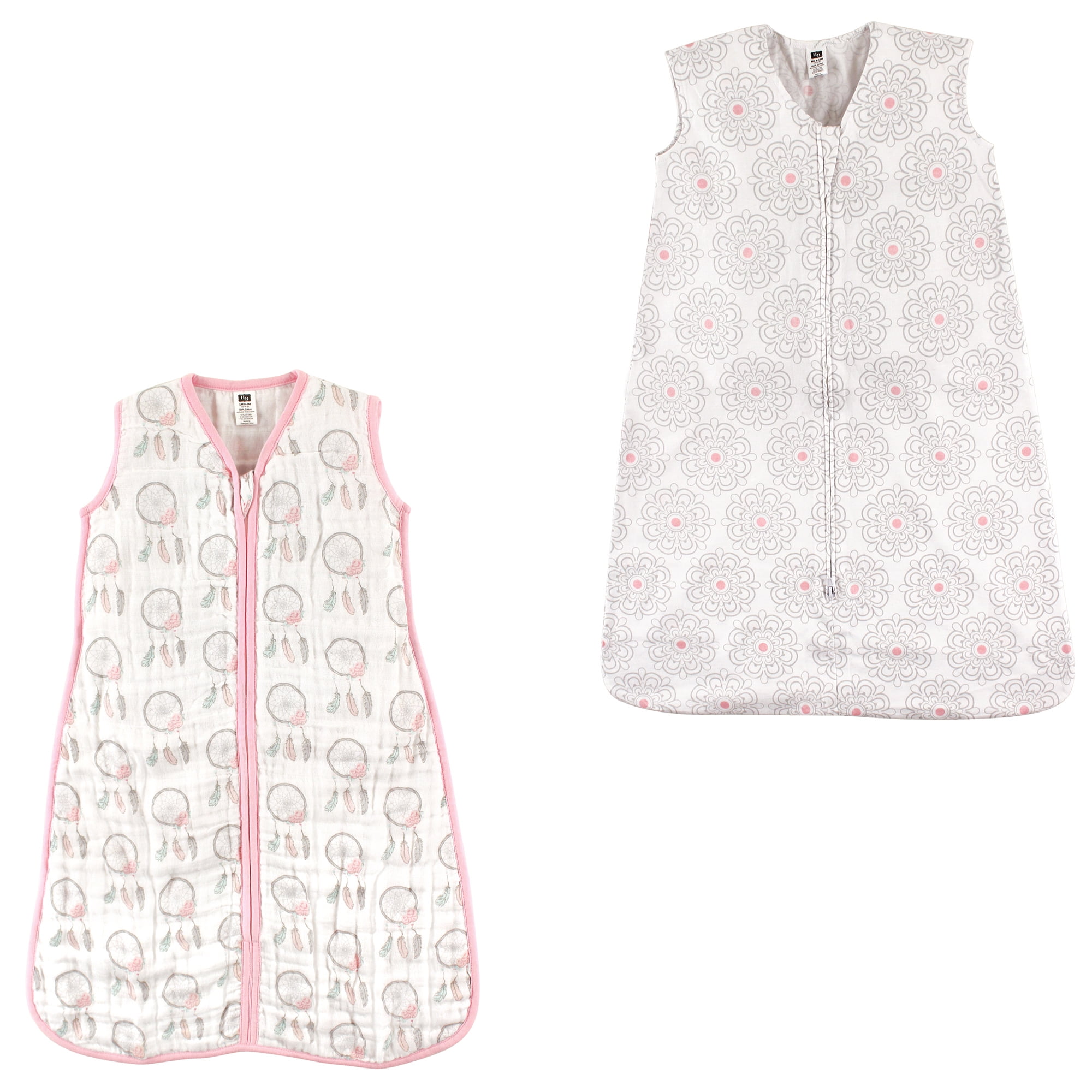 Hudson Baby Girls' Wearable Muslin and Jersey Cotton Sleeping Bag, 2-Pack, Choose Your Color and Size