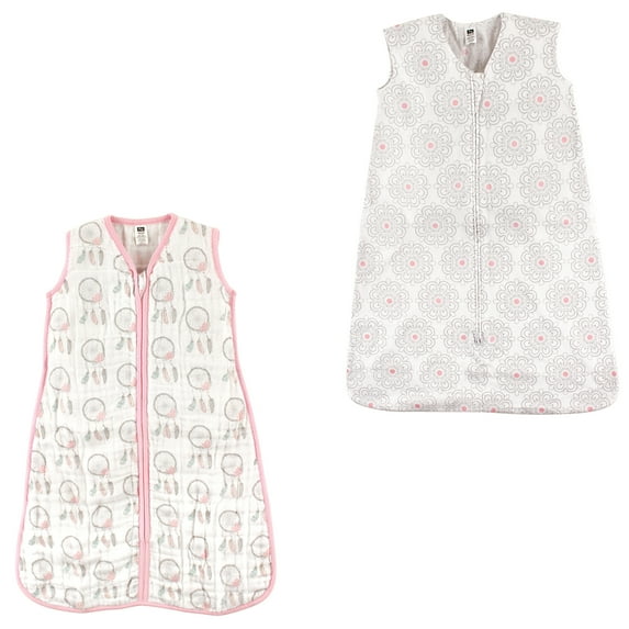 Hudson Baby Girls' Wearable Muslin and Jersey Cotton Sleeping Bag, 2-Pack, Choose Your Color and Size