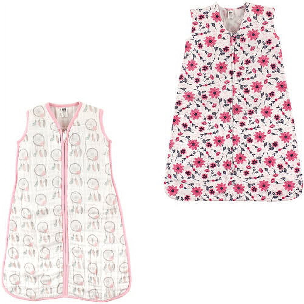 Hudson Baby Girls' Wearable Muslin and Jersey Cotton Sleeping Bag, 2-Pack, Choose Your Color and Size