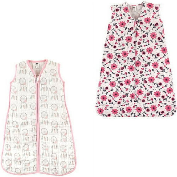 Hudson Baby Girls' Wearable Muslin and Jersey Cotton Sleeping Bag, 2-Pack, Choose Your Color and Size