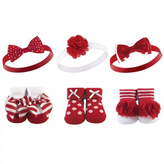 Hudson Baby Headband and Socks Giftset, 6-Piece, 0-9 Months
