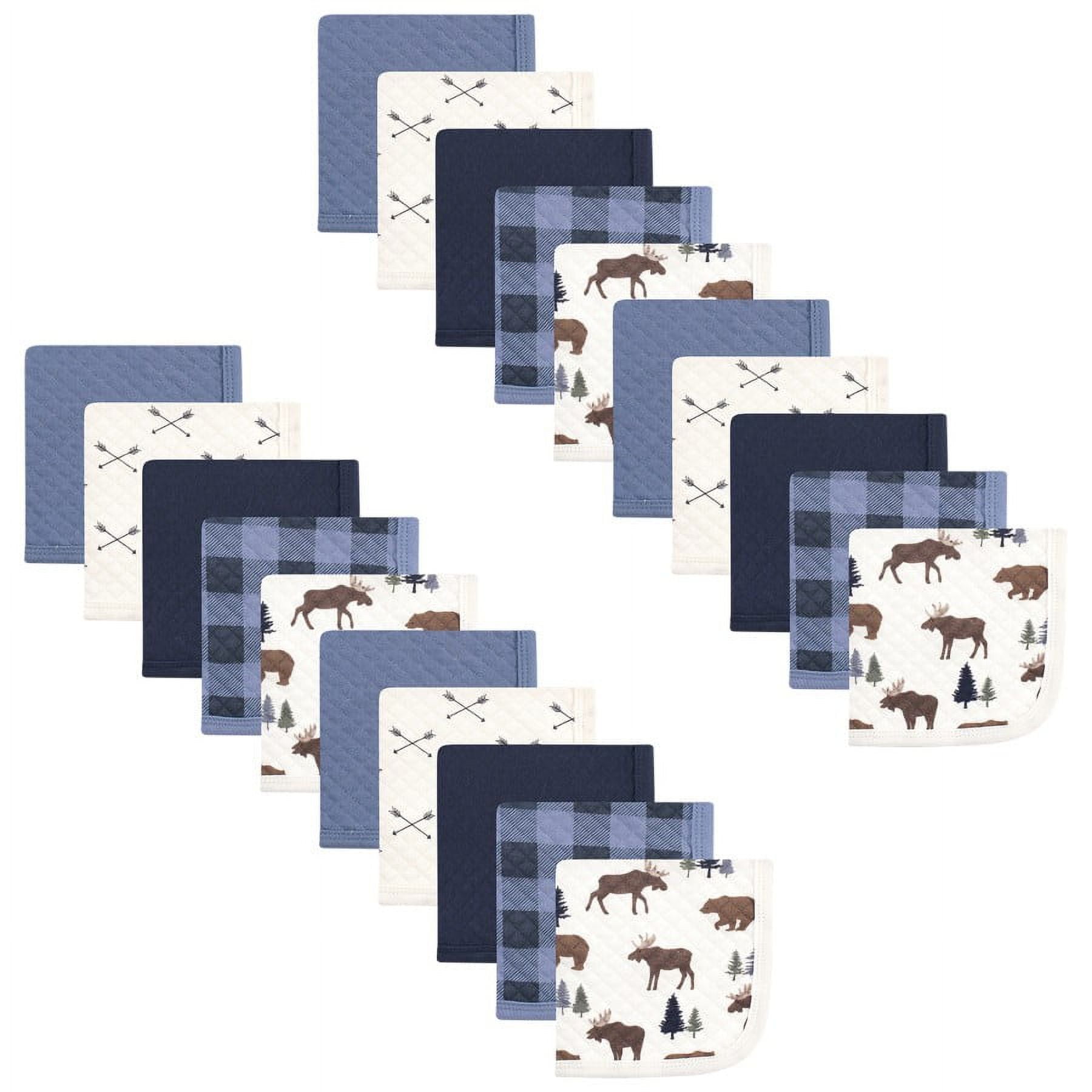 Hudson Baby Infant Boy 20Pc Quilted Cotton Washcloths, Moose Bear, One Size