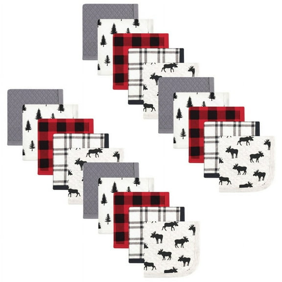 Hudson Baby Infant Boy 20Pc Quilted Cotton Washcloths, Moose, One Size